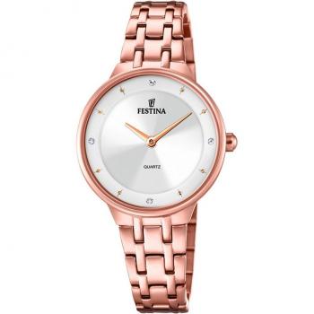 Reloj Festina Mademoiselle F20602/1 para Mujer con Esfera Plateada y Correa de Acero Rosa