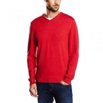 Tommy Hilfiger PIMA CTN CASHMERE V-NK CF Jersey para Hombre, Rojo