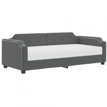 Sofá cama con colchón de tela gris oscuro 90x200 cm