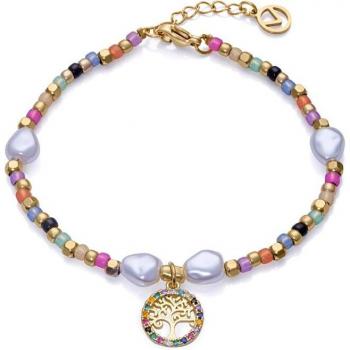 Pulsera de moda Viceroy Kiss en acero dorado con cuentas de cristal y perlas sintéticas
