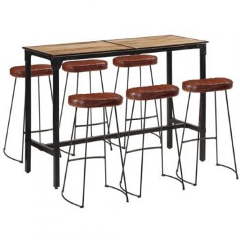 Set mesa alta y taburetes 7 piezas madera maciza mango y metal