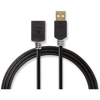 Cable USB 2.0 A Macho - A Hembra 2.00 m 480 Mbps Dorado PVC Antracita
