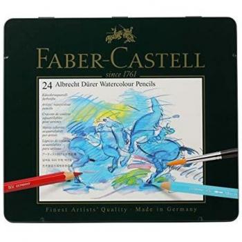 Faber-Castell 117524 - Estuche de metal con 24 ecolápices acuarelables, multicolor
