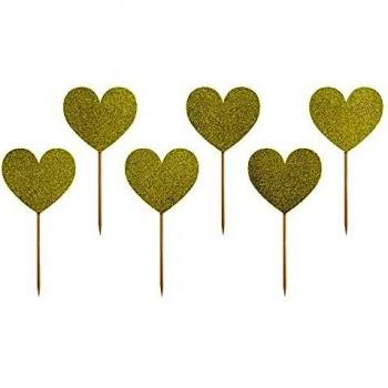 PartyDeco Set de 6 Palillos Dorados de corazón - Valentine Collection