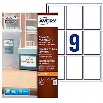 ETIQ ADH AVERY 62 X 89 MM 9 REMOVIBLE IMPR LASER INYEC TINTA