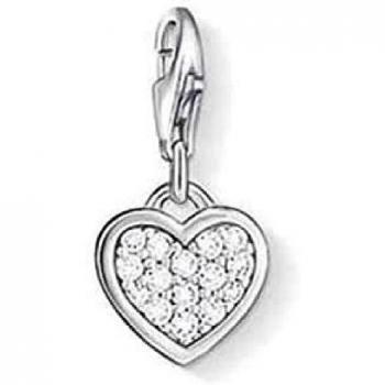 Thomas Sabo Charm Club Heart Charm with Silver Clear Cubic Zirconia Pave, Model 0967-051-14