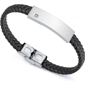 Pulsera Viceroy Magnum de Hombre - Acero con Diamante y Piel Negra
