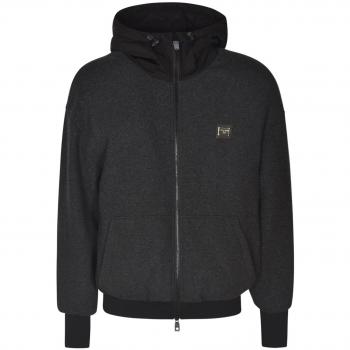 Dolce & Gabbana Men's Jersey Full-Zip Jacket in Grey, Size 52, G9YF6TGG711, Color S9000; Dolce & Gabbana Black Hooded Zip-Up Wool Jacket, Size XL