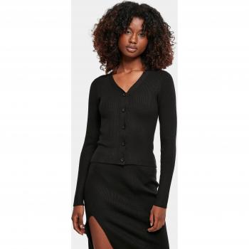 Urban Classics Women's Short Rib Knit Cardigan - Black, Size 2XL