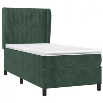 Cama Box Spring con Colchón de Terciopelo Verde Oscuro 100x200 cm