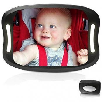 Bebé Coche Espejo, Espejo Retrovisor Bebé en Coche Espejo Retrovisor Coche Bebe Luz LED con Mando Distancia Vigilar Para ver Fácilmente Todos Los Movimientos Del Bebé, Ajuste de 360 Drados