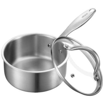 VEVOR 1.5 QT Stainless Steel Nonstick Saucepan with Glass Lid and Ergonomic Handle, Oven and Dishwasher Safe