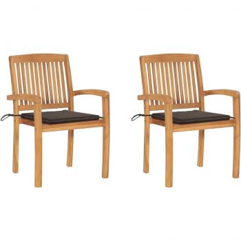 Teak Garden Chairs Set of 2 with Taupe Cushions