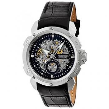 Heritor Automatic Men's Conrad Skeleton Watch with Leather Band - Black & Silver