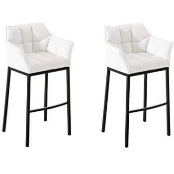 Set de 2 Taburetes Damaso Blanco y Negro con Estructura de Cuatro Patas en Piel Sintética
