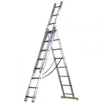 Escalera Aluminio 3 Tramos 9+9+9 Peldaños.Plegable, Telescópica, Antideslizante, Resistente.