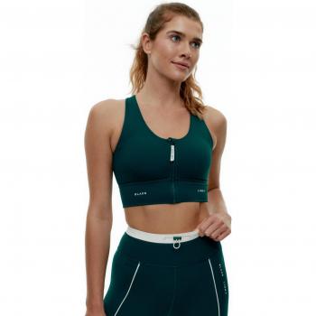 Sujetador deportivo de sujeción alta Black Limba con cremallera delantera, color verde, modelo Streetflex, talla M para mujer