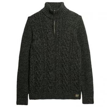 Superdry Jacob Cable Knit Half Zip Sweater Black Twist XXL