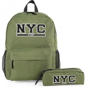 Mochila SKPAT con estuche en color kaki para hombre, ideal para adolescentes y jóvenes