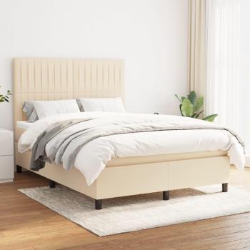 Cama Box Spring con Colchón Viscoelástico y Protector de Muelles Ensacados en Tela Color Crema 140x190 cm