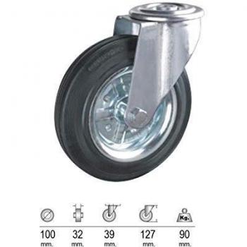 WOLFPACK LINEA PROFESIONAL 11110821 Rueda Industrial Goma Negra Pasante 100mm, 100 mm