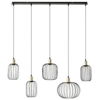 Lámpara industrial de metal FATICK con 5 pantallas - Ancho 110 cm, Altura 125 cm, Profundidad 30 cm - Color Negro
