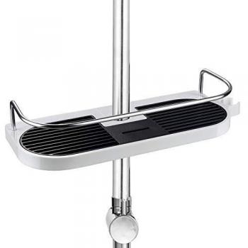 HOMEASY Estante para Baño, Estantería de Ducha Ajustable Sin Taladro con Ganchos, Artículos de Baño para Varilla de Ducha de 19mm-25mm