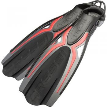 Aletas de Buceo Cressi Thor EBS - Profesionales con tacón abierto, Correa EBS, Talla XS/S, Color Negro/Plateado/Rojo