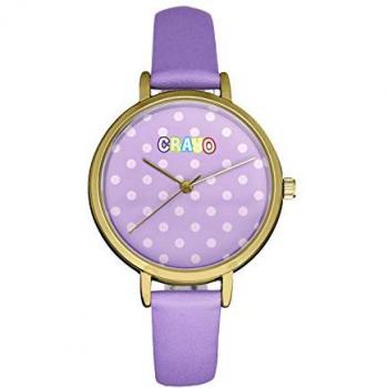 Crayo Unisex Purple Dot Quartz Watch with Stainless Steel and Leather Strap - One Size