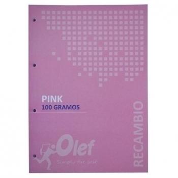 Recambio Olef A4 80 hojas 100gr 4 taladros cuadrícula 5x5 color rosa - Pack de 5 unidades