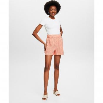 Pantalones Cortos Efecto Arrugado Estampado De Rayas Naranja De Esprit