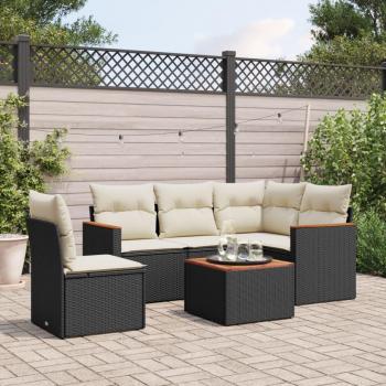 6-Piece Black Poly Rattan Garden Sofa Set with Cushions