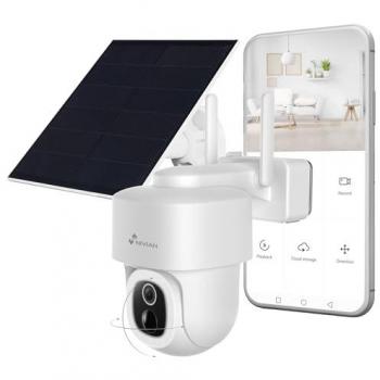 Cámara de Vigilancia Exterior Nivian 2.5K WiFi Motorizada con Batería y Panel Solar, Detección Humana IA, Visión Nocturna y Audio Bidireccional