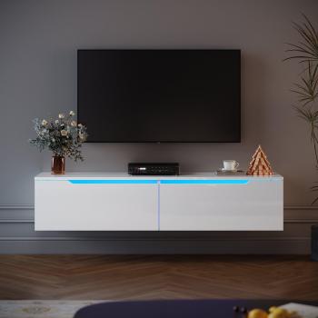 Mueble de TV Sirhona Blanco con 2 Puertas y Luz LED, H35xL140xP30cm