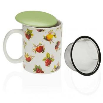 Mug Infusión/Filtro Avalon Porcelana Blanca Frutas Multicolor (10x8x8 cm)