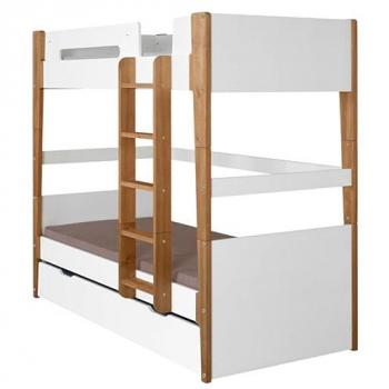 Pack lit superpuesto modular con cama nido y 3 colchones 90x190 cm en madera maciza y MDF blanco