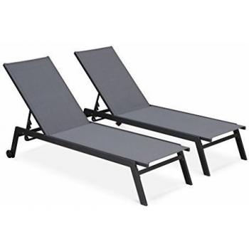 Tumbonas de Aluminio Multiposición con Ruedas, Set de 2, Elsa, Antracita, 191x55x94 cm
