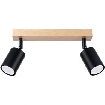 Foco de techo moderno Sollux Verdo 2x GU10, color negro y madera