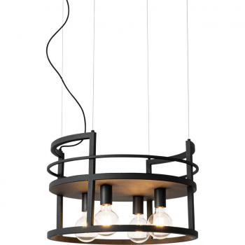 Lámpara colgante industrial negra con rejilla redonda de 4 luces - Cage Rack QAZQA