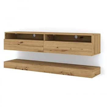 Mueble TV DUO 160 cm con 2 puertas, 2 estantes y panel al suelo - Beige - Diseño contemporáneo
