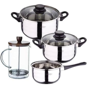 Set de Baterías de Cocina Toledo 5 piezas aptas para inducción + Delantal de Cocina Gris Oscuro 100% Algodón 75x80cm