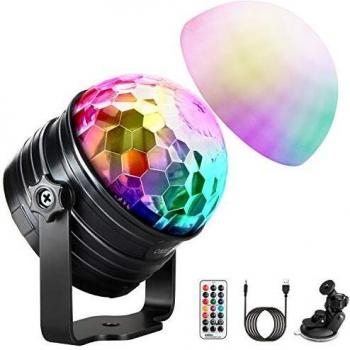 Luces Discoteca, OMERIL Bola de Discoteca con Ritmo de Sonido, Control Remoto, 7 Colores RGB y Función de Temporizador, Luz Discoteca Giratoria para Fiesta, Casa, Navidad, Cumpleaños, Bodas, Niños