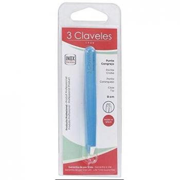 3 Claveles - Pinza de depilar con punta de cangrejo, 9 cm, color azul