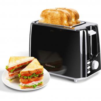 Godmorn Tostadora 2 Rebanadas, Ranuras de Acero Inoxidable,Tostadora pan Automática,Descongelación y Temperatura ajustable, Pared Fria,750 W, Libre de BPA