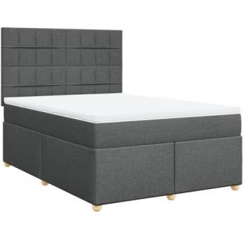 Cama box spring con colchón tela gris oscuro 140x190 cm