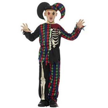 Smiffys Disfraz de Esqueleto bufón, Multicolor, con Parte de Arriba, pantalón y Gorro