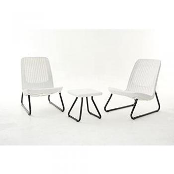 Keter 17197637 Conjunto de salón Rio, aspecto ratán, plástico, blanco, 77,5 x 76 x 54 cm