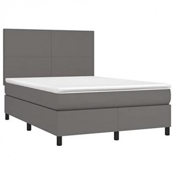 Cama box spring adulto colchón y LED cuero sintético gris 140x190 cm
