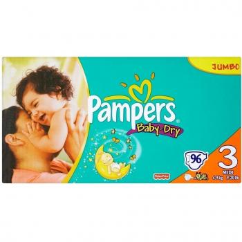 Pampers Baby-Dry Size 3 Midi Nappies - 2 x Jumbo Packs of 96, total 192 Nappies by Pampers