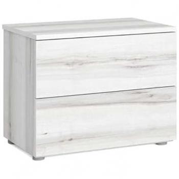Mesita de Noche Dormitorio Lyon Estilo Contemporáneo en Blanco Albo con 2 Cajones 54x43 cm